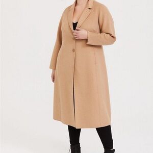 Torrid Women’s Maxi Coat Size 5X (28) Taupe Tan Wool Blend Button Trench Long